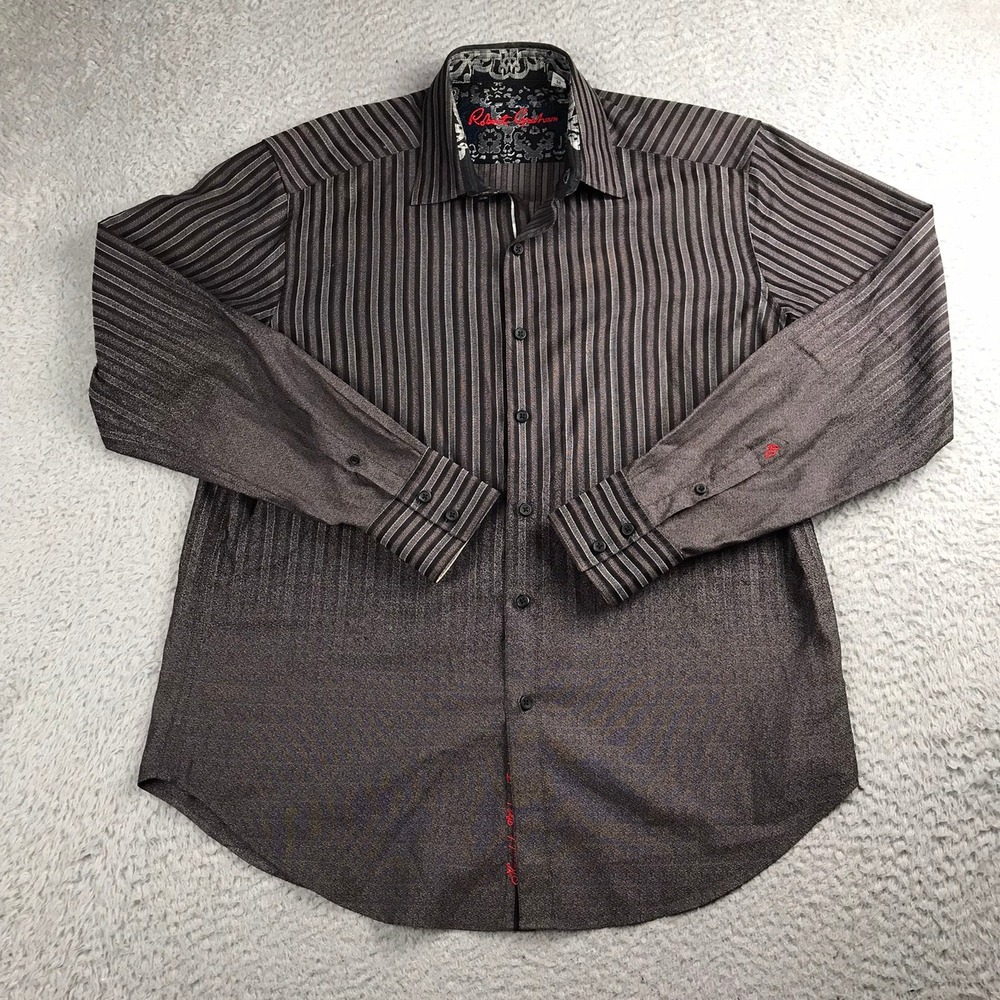 Robert Graham Button Down Shirt Mens M Brown Striped Ombre Classic Fit LS